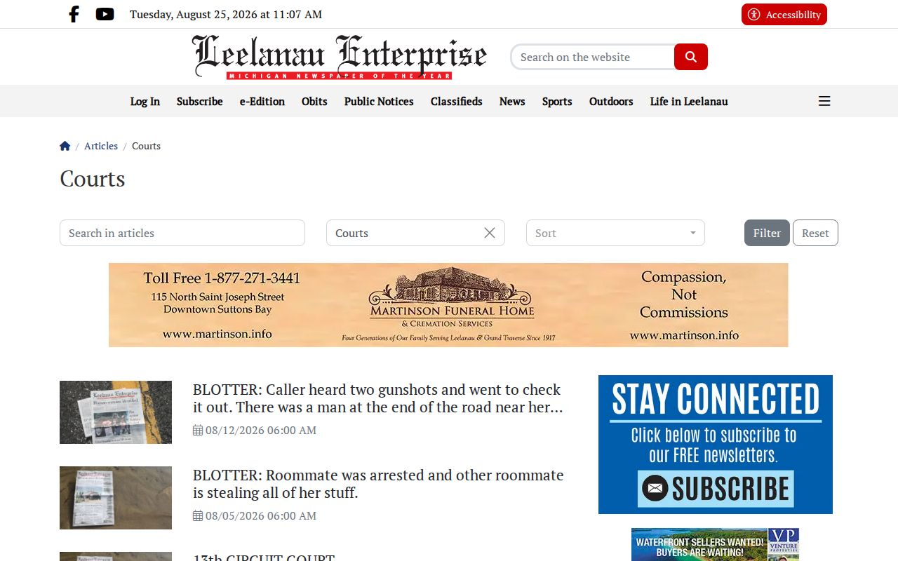 Leelanau County courts news page for crime-record follow-up