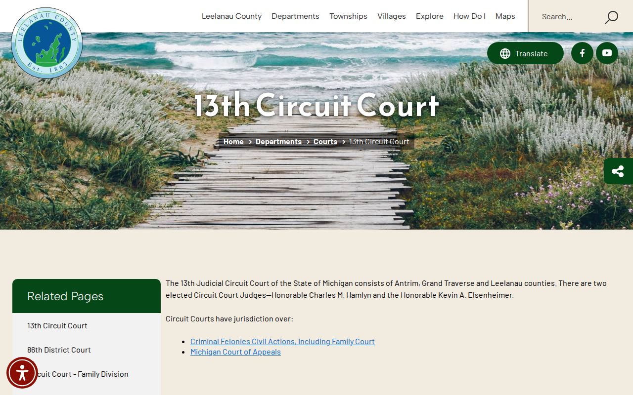 Leelanau County 13th Circuit Court page for warrant-related court records